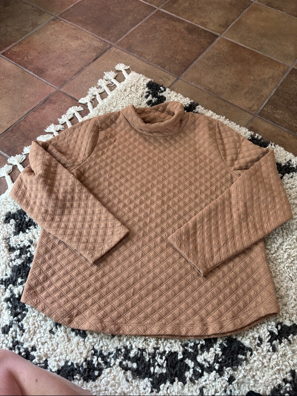 J. Crew Quilted mock Turtleneck Pullover in Camel Brown